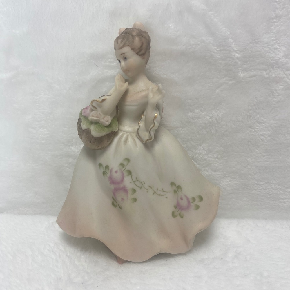 VTG Lenwile Ardalt Porcelain Fair Maiden‎ Basket of Flowers Japan *No Light*
